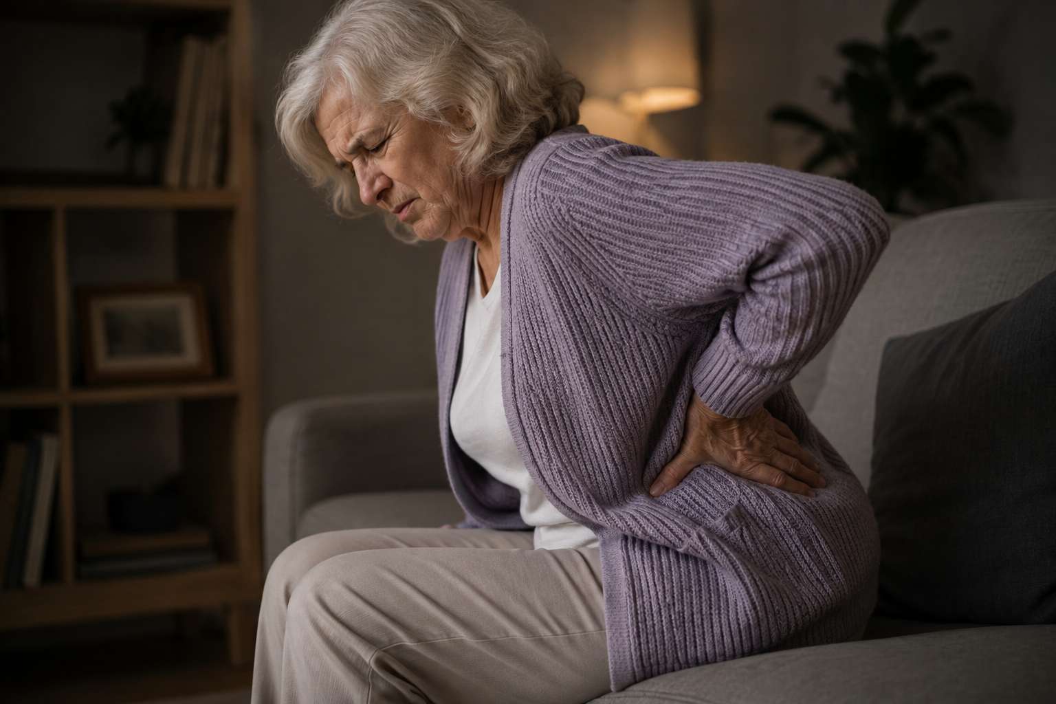 Elderly Woman Experiencing Back Pain Disc Degeneration