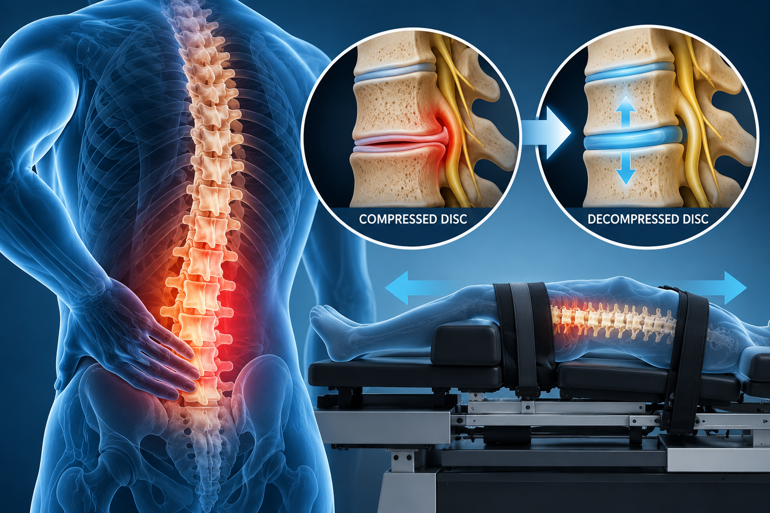 Patient receiving spinal decompression therapy for chronic back pain
