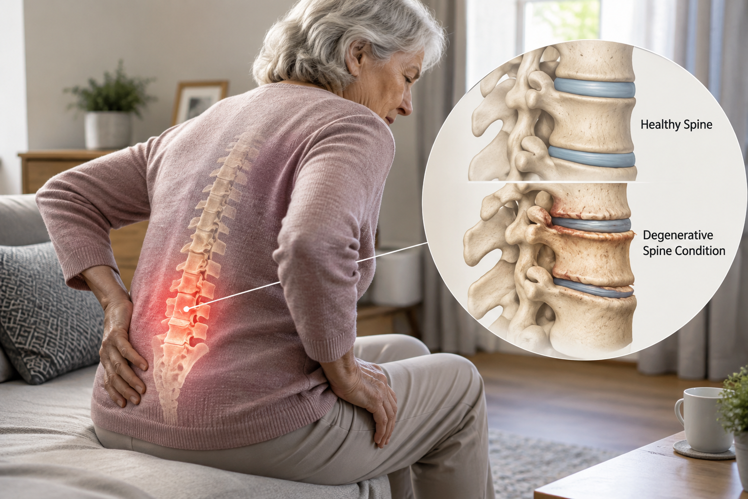 Adult experiencing early symptoms of a degenerative spine condition