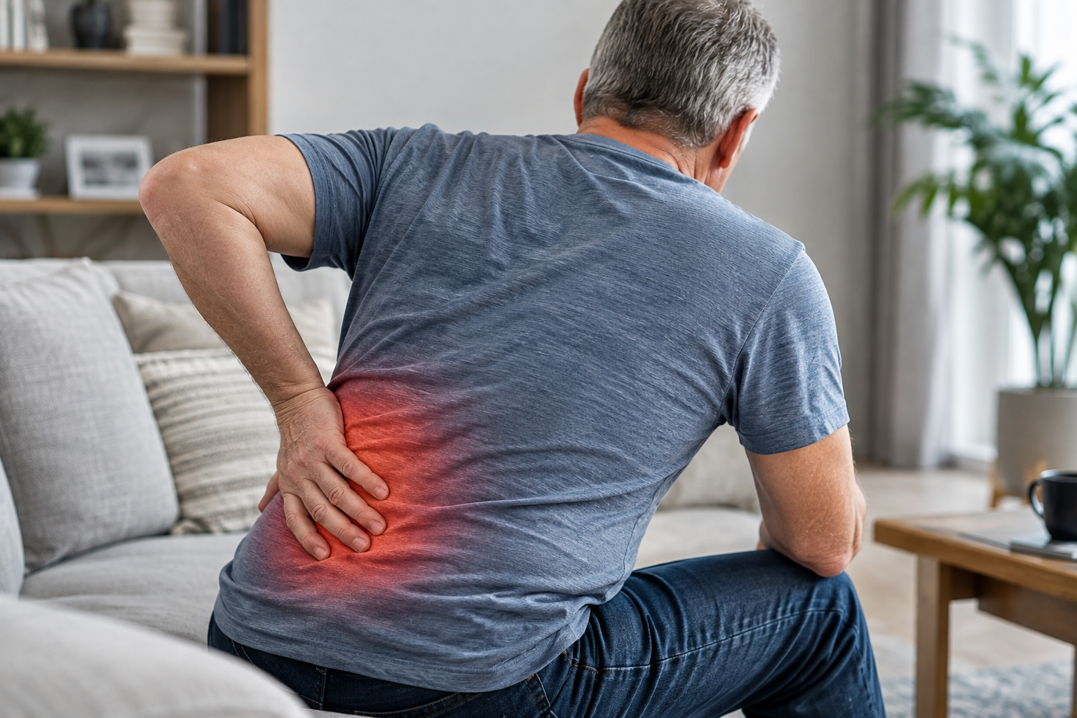 Person experiencing lower back pain associated with degenerative disc disease